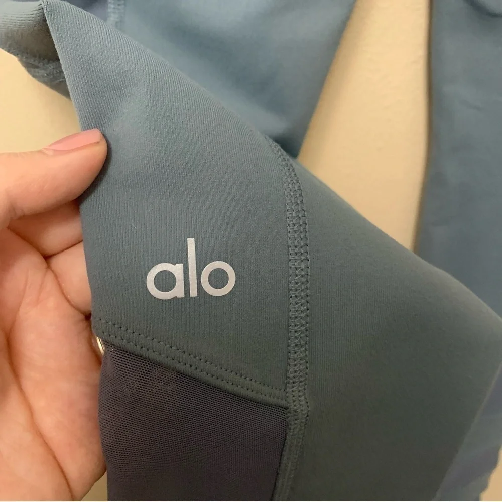 Alo Block High Waist Mesh Inset Leggings Blue Gray Size Small
